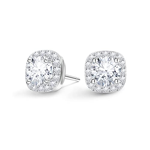 Moissanite Halo Earrings Lab Created Diamond 18K White Gold Plated 925 Sterling Silver Studs for Men Women Jewelry Gifts