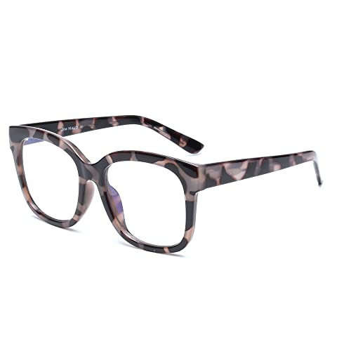 Jim Halo Blue Light Blocker Glasses for Women Oversized Square Computer Glasses Metal CP Temples Grey Tortoise