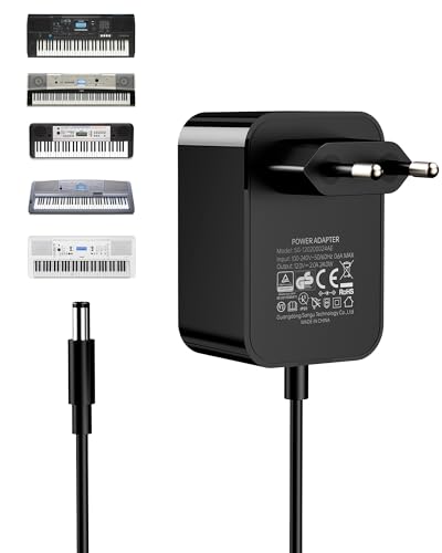 RENGOGA 12V/2A Cargador para Teclado Yamaha Adaptador de Alimentación para PA 130a PA 130b PA 150b P45 PA 3b PA 3c PA 5d PSR 210 PSR 78 P125 E373 electrónico. Piano Teclado Cable de Carga 1.5M Negro