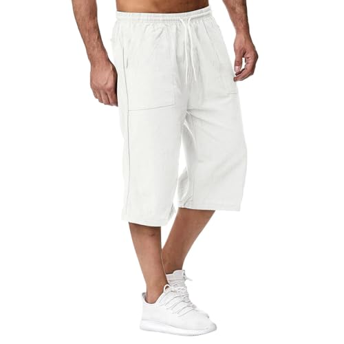 Pantacourt Homme Eté - Shorts et Bermudas Lin 2025 Sport Coton Pantalon 3/4 Décontracté Taille Elastique Short