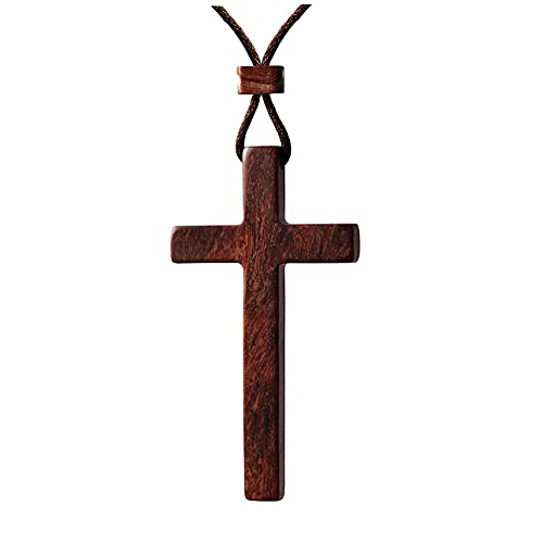 Xianli Wang Natural Sandalwood Large Cross Pendant Necklace for Men Women Gift Wood Wooden Casual Sweater Chain Car Rearview Mirror Pendant