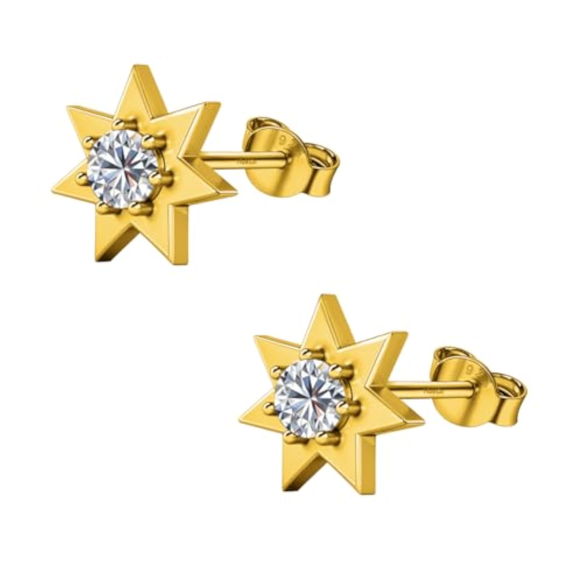 Women's 925 Silver Star Solitaire Earrings in 18K Gold Finish