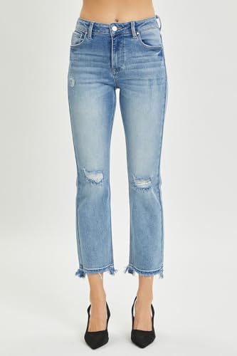 Risen Women's High Rise Distressed Cropped Straight Jeans4