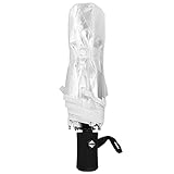 B18JPsF Fashionable Transparent Folding Rain Umbrella One Button Automatic Opening and Closing, Windproof and Waterproof Frosted Handle Clear Folding Umbrella Windproof