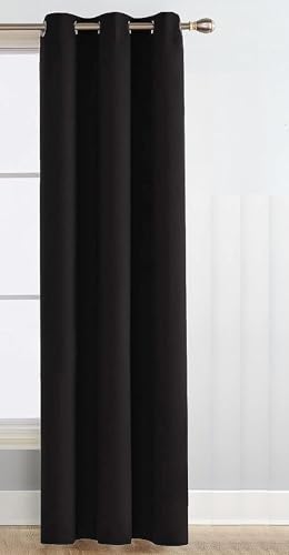 Image of 100% True Blackout Window Curtains 5 Feet, Set of 1 Panels | 300 GSM Heavy Room Darkening Polyester Cloth for Bedroom & Living Room | Thermal Insulated Heat & Noise Reducing (60x47 Inch, Black) | 100% Room Darkening Thermal Insulated Heat & Noise Reducing Curtains 5 feet long