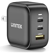 Unitek 66W USB C Wall Charger, 3-Port GaN PD Fast Charging Dual USB-C Power Chargers Adapter Comp...