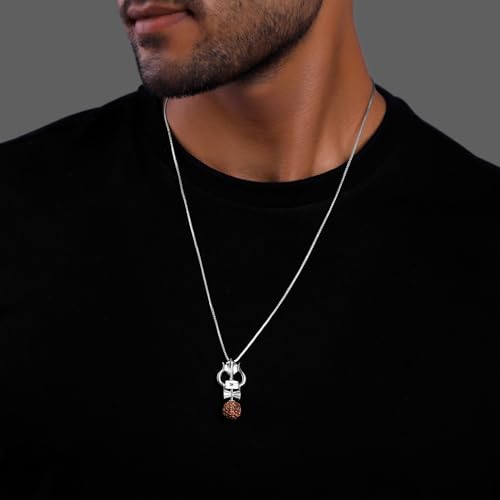 Image of GIVA 925 Silver Trishul Rudraksha Pendant With Box Chain For Him| Necklace to Gift Men & Boys| With Certificate of Authenticity and 925 Stamp | 6 Months Warranty*