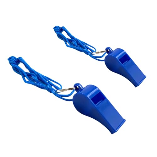 Pack de 100 silbatos azules de plástico con cordón miniatura 2