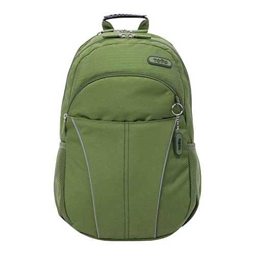 Totto - Zaino porta pc 15,4 pollici, modello Cambridge, 3 Scomparti, 2 Tasche Borraccia, Schienale ergonomico, Cinturini a S per un Maggior Comfort, Resistente, Colore Verde