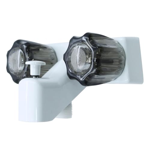MoSundi Grifo compacto para bañera y ducha RV con doble asa, caudal de 2.2 GPM, instalación de 2 agujeros, casas móviles, cámpers, remolques, construcción de plástico, blanco/negro/blanco hueso