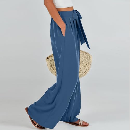 Linen Pants for Women Drawstring Paperbag High Waisted Wide Leg Palazzo Pants Dressy Work Trousers with Pockets3