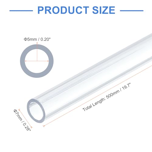 sourcing map 10 Pcs Clear Plastic Rigid Tubing 5mm ID x 7mm OD, 0.5 Meters Length Round Polycarbonate Tubing for Aquarium Water Pipe, Water Cooling System, Plumbing