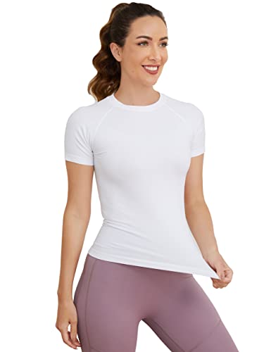 Image of MathCat Short Sleeve Workout Tops for Women, Seamless Women's Compression Shirt, Yoga Running Athletic Shirts Soft Gym Tops