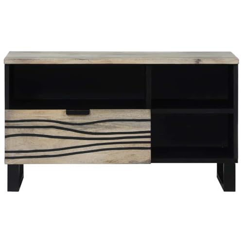 Vorpalize Meuble TV avec tiroirs - Blanc - 80 x 33 x 46 cm - En bois - Meuble TV bas - Design moderne - Pour salon, espace de rangement