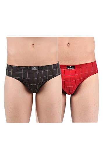 Image of Crystal Italia Brief Men's Super Combed Cotton Checkered Brief with Concealed Waistband | Assorted | (Pack of 2)