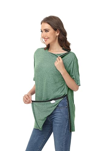 HIBOCT Post Shoulder Surgery Shirts for Men After Rotator Cuff Arm Surgery Shirts Tearaway Side Snap Shirt Hospital Clothes Sage Green