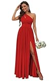 Women's Red Bridesmaid Dress Long Ruched One Shoulder Evening Dress 2023 Size 12