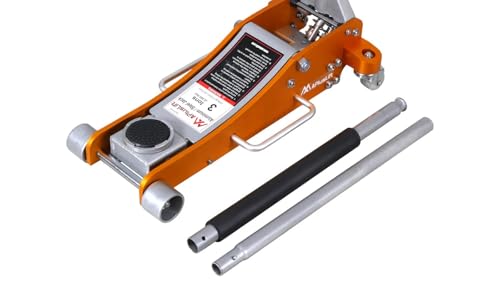 Image of APlusLift AF350G 3 Ton Lower Profile Aluminum and Steel Racing Floor Jack with Dual Pistons Quick Lift Pump for Sport Utility Vehicle, Lifting Range 3-7 /8 inch-19-1 /2 inch, Golden, Grey