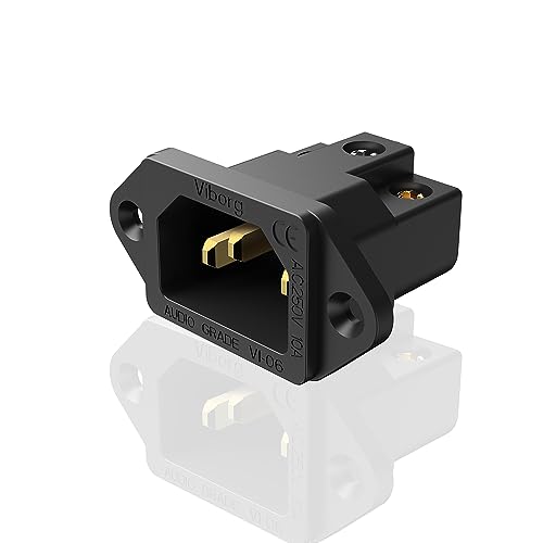 Viborg 1 connettore per dispositivi a freddo, 250 V, 15 A, IEC da incasso, in puro rame placcato oro, adatto per il montaggio su alloggiamento del pannello (nero VI06BG)