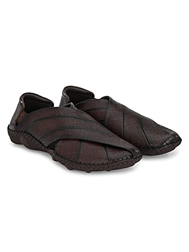 Image of HITZ Men's Brown Leather Slip-On Shoe Style Sandals