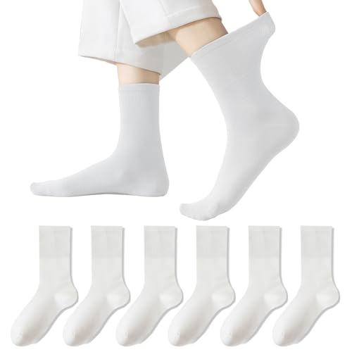 ZULY 6-Pack Womens Mid-Calf Crew Socks - Antimicrobial Seamless Toe Breathable Cotton Stackable Socks with AAAAA Grade Antibacterial Treatment for Everyday Comfort