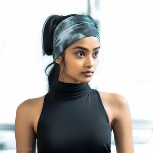 Image of XFyt Microfiber Tie-Dye Workout Fashion Hair Bands | Super Soft Stretch Microfibre High Absorbtion Wide Head Band For Women Girls Yoga Sports Fitness Gym (Black)