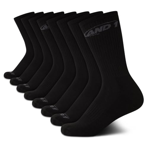AND1 Boys' Crew Socks - 8 Pack Soft Athletic Mid Calf Cushioned Sports Socks (S-L)