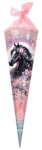 goldbuch 98 141 Schultüte 85 cm Luna Zuckertüte 6-eckig Geschenktüte mit Pferde-Motiv Geschenkverpackung aus Lackkarton Einschulungstüte mit Netzverschluss ca. 85 x 24 x 20 cm rosa pink