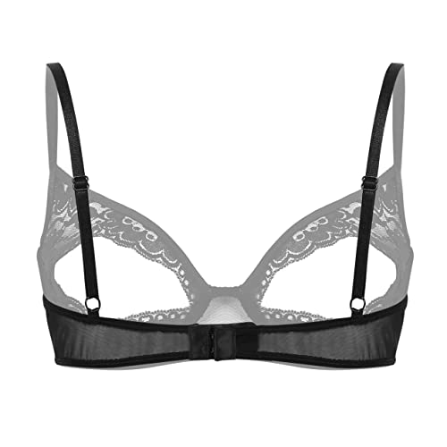 Nikiikoo Women‘s Sexy 1/4 Cups Sheer Lace Bra Lingerie Bare Exposed Breast Underwire Push Up Bra Tops