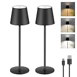 Pack of 2 Dimmable LED Battery Table Lamps, Touch Wireless Table Lamp with USB-C, Metal LED Rechargeable Battery Table Lamp for Outdoor and Indoor, Aluminium, IP44 Waterproof, 5600 mAh, 5 W, Black