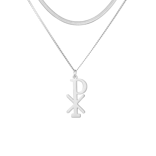 Collar de cristograma con cruz Chi Rho para mujeres y hombres de acero inoxidable Nombre de Jesucristo Símbolo Alfa Omega Sacramental IXCI NIKA Colgante Joyería religiosa Amuleto cristiano