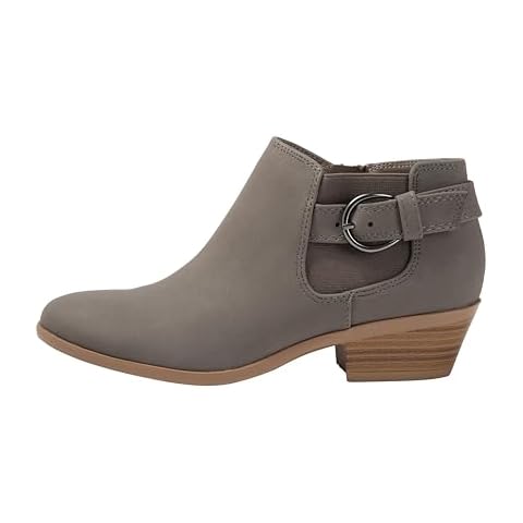 Kassie Daniela ~ RIO ~ Womens Ankle Bootie Boots Side Zipper Buckle Chunky Block Low Heels Round Toe Pointed Buckle (GREY NB, 5.5) Cover