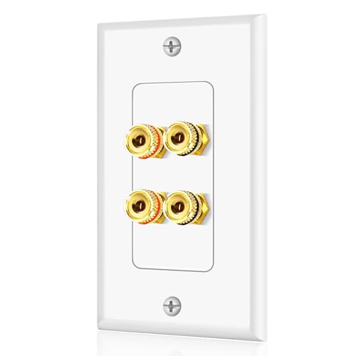TNP Home Theater Wall Plate - Banana Plug Wall Plate 2 Speaker Wire with Gold-Plated Terminals Single Gang Audio In-Wall Surround Sound Connection Plates White