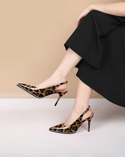 Image of SAMMITOP Women Slingback Heels Stilettos Closed Pointed Toe High Heel Silver Beaded Pumps Comfortable 3.5 Inch High Heels for Women Dressy Shoes
