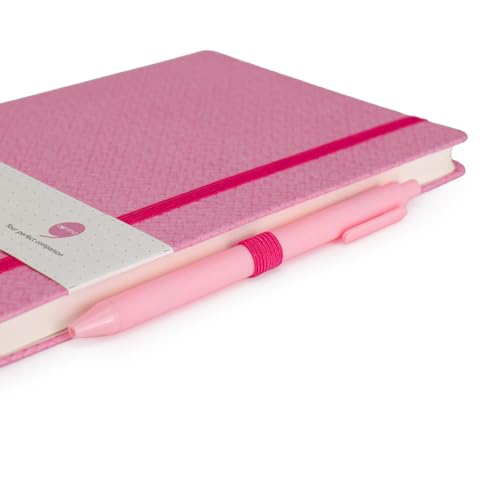 Image of COMMA Abaca - A5 Size - Dot Grid Hard Bound Notebook with Pen & Elastic Band Closure - 192 Pages - 80gsm Natural Shade Paper - Textured Cover Material - (Pink)