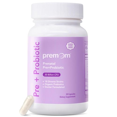 Premom Prenatal Prebiotics & Probiotics for Women, 30 Billion CFU, 18 Strains, Organic Prebiotic &...
