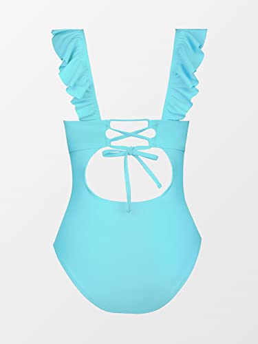 CUPSHE Women's Green Ruffled Lace Up One Piece Swimsuit