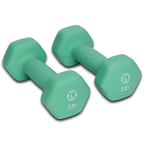 Lomi Fitness Dumbbells Hand Weights Neoprene Coated Exercise & Fitness Dumbbells for Home and Gym Workouts for Men and Women, 3lb 2-Pack, Mint