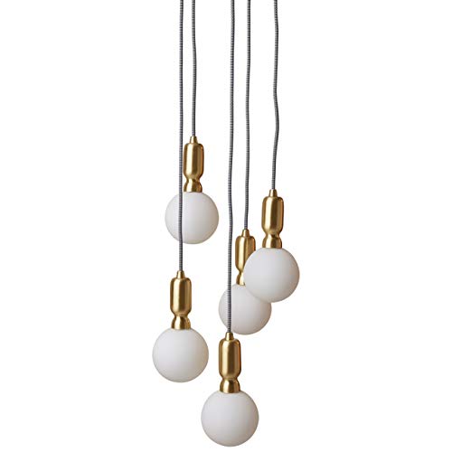 Flash Deals - 40% OFF Amazon Brand – Rivet Diana Modern 5-Globe Chandelier Ceiling Pendant, LED Bulbs Included, 65"H, White and Gold