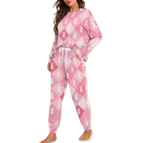 Image of Womens Pajama Sets 2 Piece Pjs Lounge Sets Long Sleeve Sleepwear Crew Neck Pullover Top with Long Pants