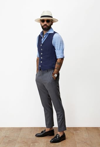 Linen Men's Vest Beach Wedding Waistcoat Summer Casual Suit Vests Groomsmen Dress Top4