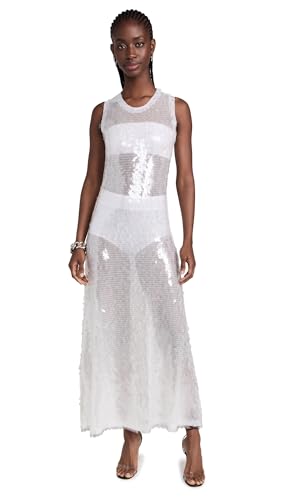 Norma Kamali Women's Sleeveless Long Swing Dress, Clear/White, S at Amazon Women's Clothing store
