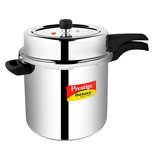 Image of Prestige Svachh Deluxe Alpha 10 Litre Stainless Steel Outer Lid Pressure Cooker & Prestige Omega Deluxe Granite Aluminium Kitchen Sets with 1 Glass Lid (Black) - 3 Pieces