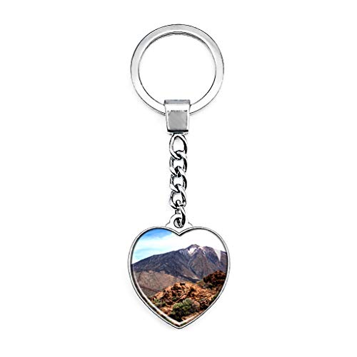 Preisvergleich Produktbild Hqiyaols Keychain Spanien Teide Vulkan Teneriffa Schlüsselkette Kreative Doppelseitige Herz-Kristall-Schlüsselkette Tourist Souvenir Metal