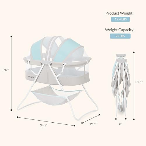 Dream On Me Karley Bassinet, Award Winner Lightweight Travel Baby Bassinet, Foldable Bedside Sleeper, Adjustable Double Canopy, Spacious Design, Soft Fabric, Storage Basket – Blue and Grey - Image 4