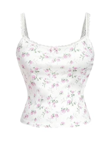 SOLY HUX Women's Plus Size Floral Lace Cami Top Spaghetti Strap Summer Vacation Going Out Tops Multicolor Floral X-Large Plus