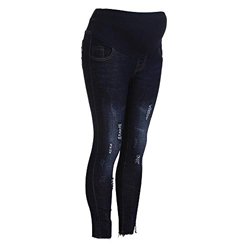 STRIR Mujeres Embarazadas Nuevo Otoño Invierno Pantalones elásticos Suaves Leggings Jeans, Circunferencia de Cintura Ajustable Pantalones elásticos Suaves Jeans (M, Azul-Oscuro)
