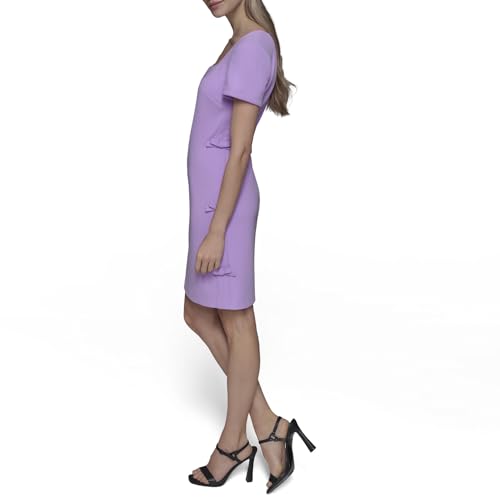 Image of Karl Lagerfeld Women's Short Sleeve Square Neck Bow Embellished Shift Mini Dress