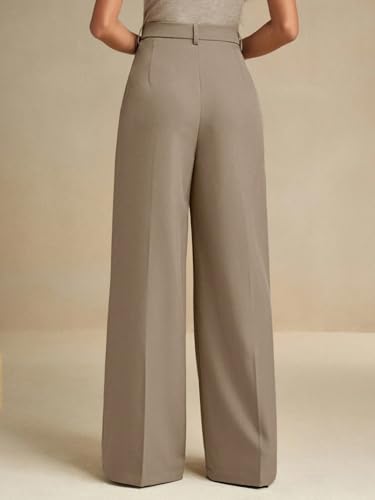 Image of KOTTY Women's High Waist Solid Color Hook and Bar Wide Leg Trousers Loose Comfort Trouser with Pockets