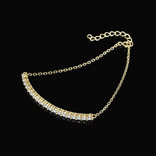 JewelryPalace 2.5mm Round Cut Moissanite Adjustable Link Bar Bracelet for Women, 14k White Yellow Rose Gold Plated 925 Sterling Silver ID Bracelet for Girls, Anniversary Bracelet Jewelry Gift VVS D-F3